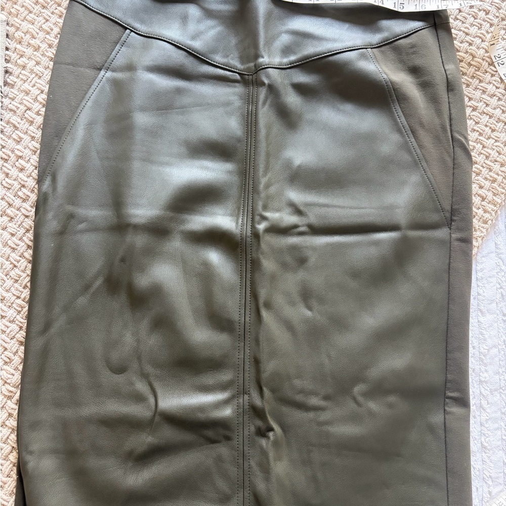 Olive Green Women's Faux Leather and Suede Skirt